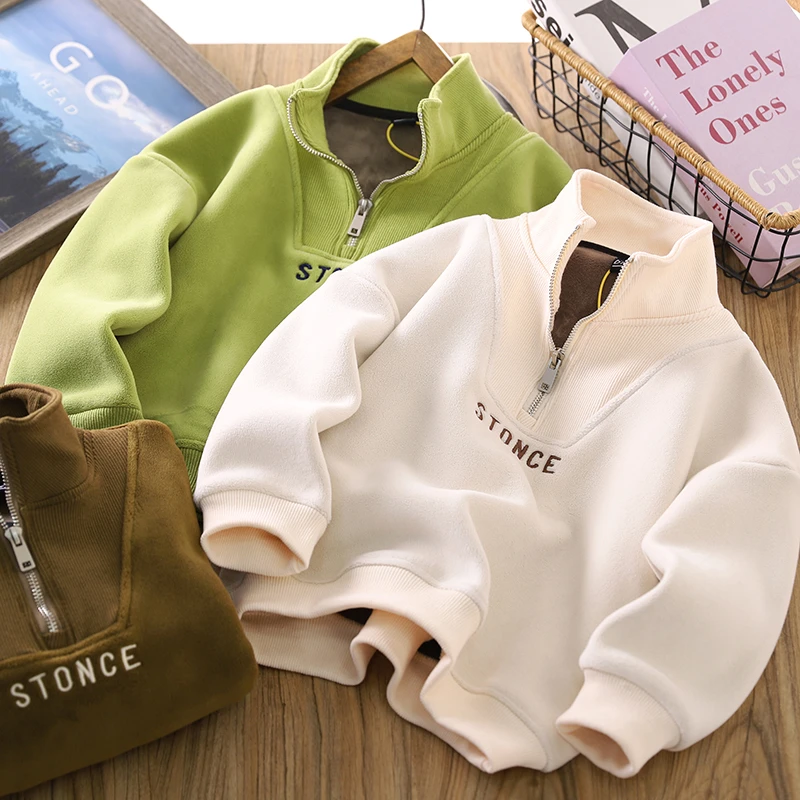 男童加绒卫衣冬装儿童加厚POLO衫2023新款男孩时尚保暖运动上衣潮