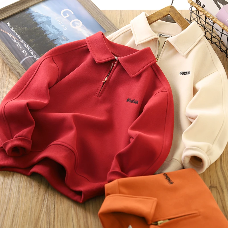 男童polo衫卫衣儿童春装2024新年红衣服男孩春秋款翻领时尚上衣潮