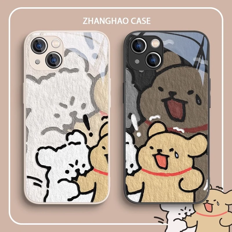 适用苹果17promax华为14荣耀vivo小米15oppo玻璃小狗情侣款手机壳
