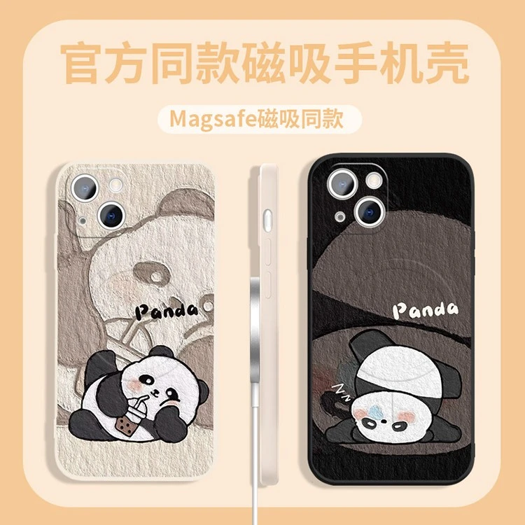 苹果17pro磁吸手机壳iPhone16promax小熊猫15plus油画风12/13/14