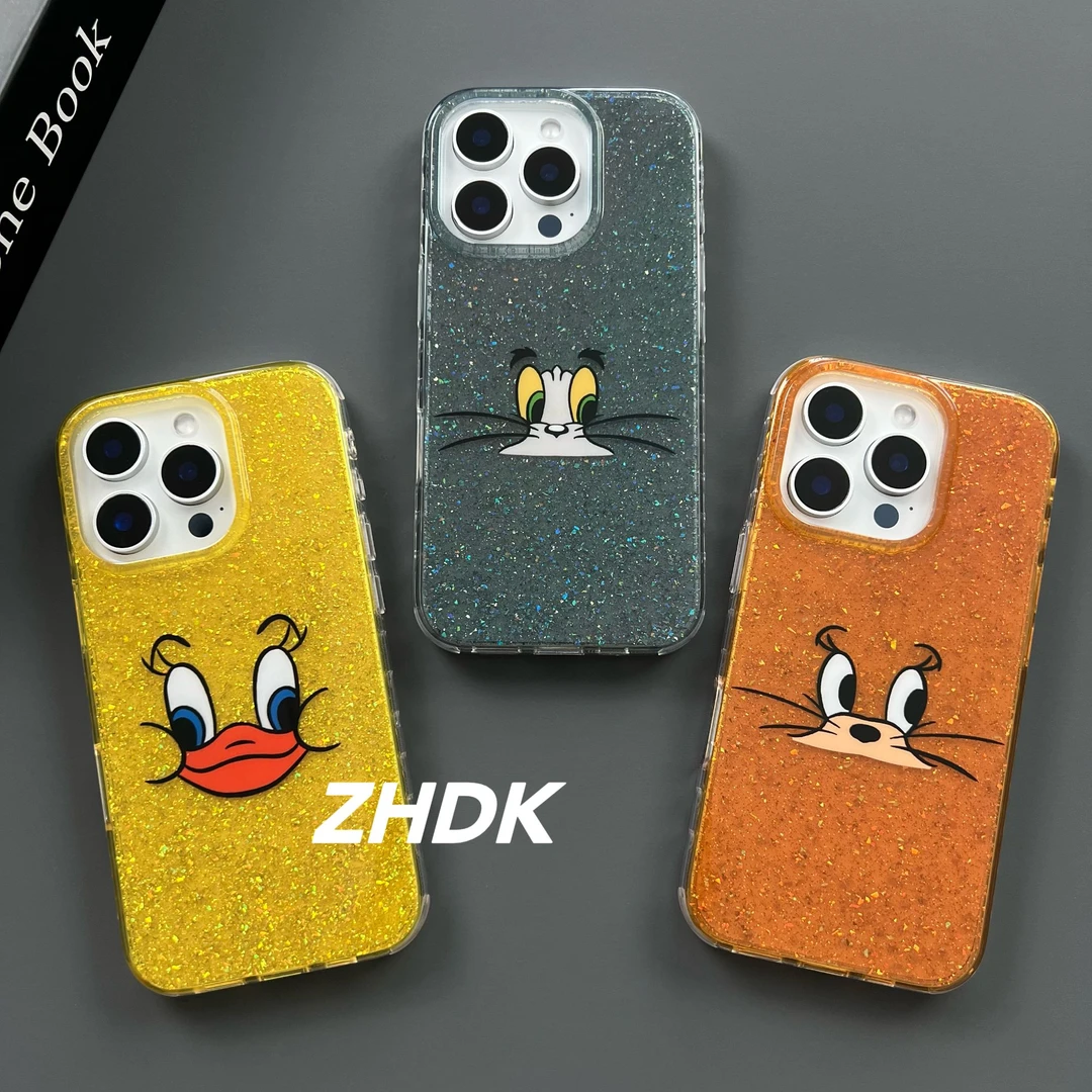 闪粉汤姆杰瑞高级感适用iphone16promax苹果手机壳15/14/13卡通