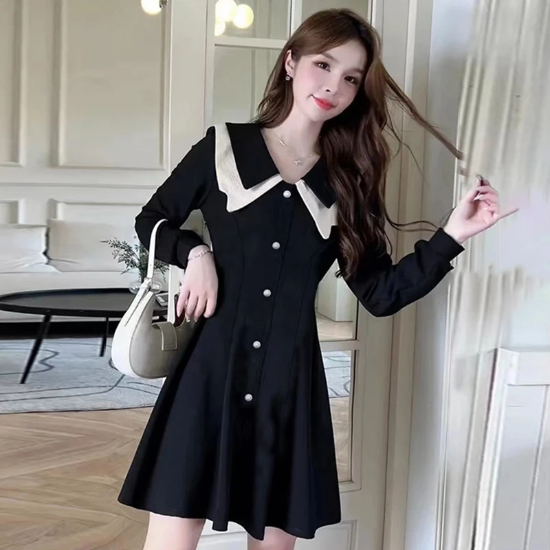 法式复古时尚气质温柔显瘦收腰连衣裙赫本风裙子女6027