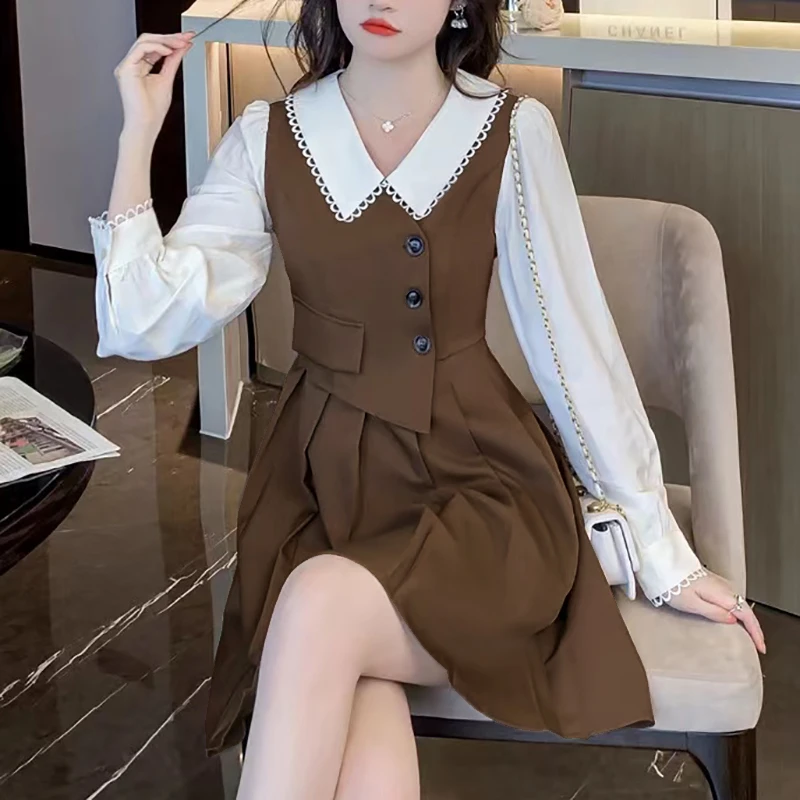 设计感连衣裙子女装秋季新款收腰显瘦气质8516