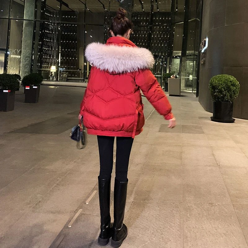 雅鹿红色羽绒服女冬中长款时尚棉衣洋气爆款小个子棉袄加厚韩版外