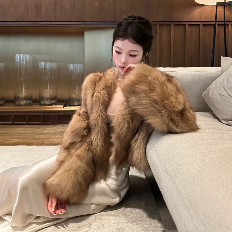 人造皮草 美式棕色2024年冬季新款高级感时尚气质名媛毛毛外套女