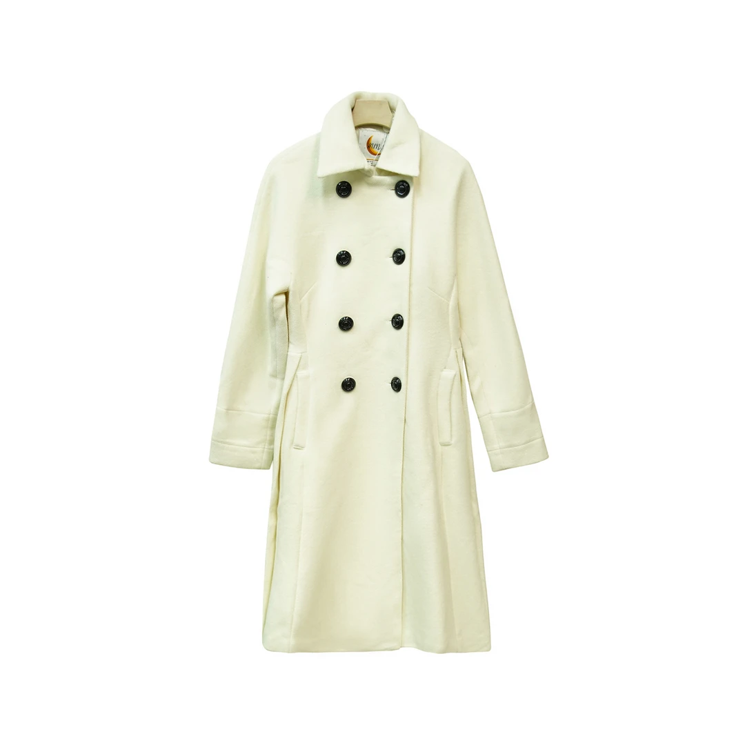 E010【冬季新款】时尚翻领休闲设计感白色双排扣收腰气质百搭外套