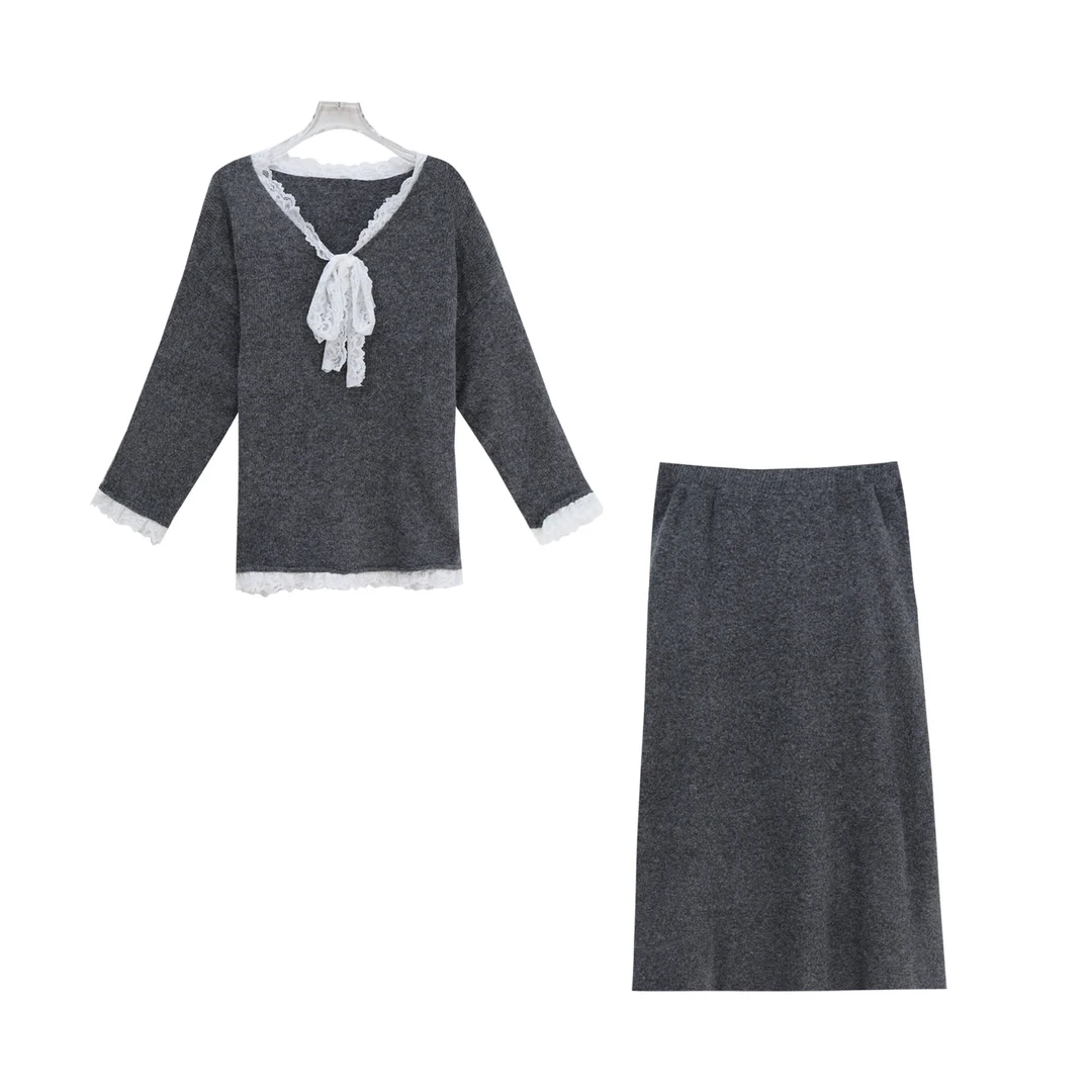 S温柔气质高级感蕾丝拼接上衣半身裙套装S5278