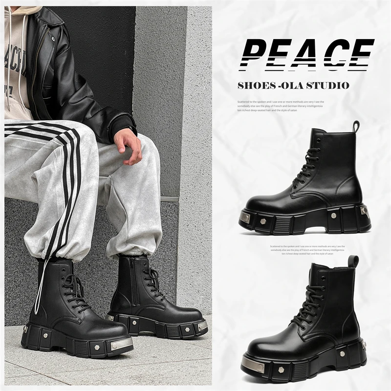 大头马丁靴男女小众拉链厚底增高机车靴工装鞋百搭休闲39887-J