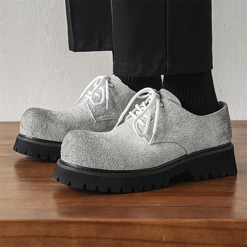 日系复古大头德比鞋男2024新款做旧风通勤休闲皮鞋24229