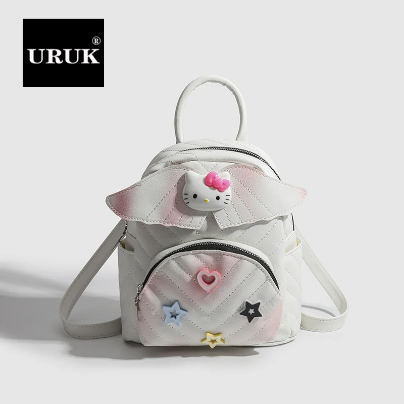 URUK时尚韩版双肩包女2025新款潮翅膀可爱女生小背包韩版菱格书包