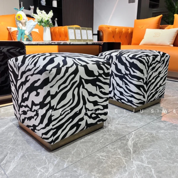 简奢时尚中古风斑马纹布方凳化妆凳换鞋凳休闲