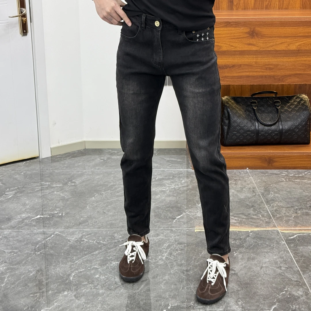 2024秋冬新款时尚休闲百搭黑灰色男士刺绣牛仔裤XZ1369