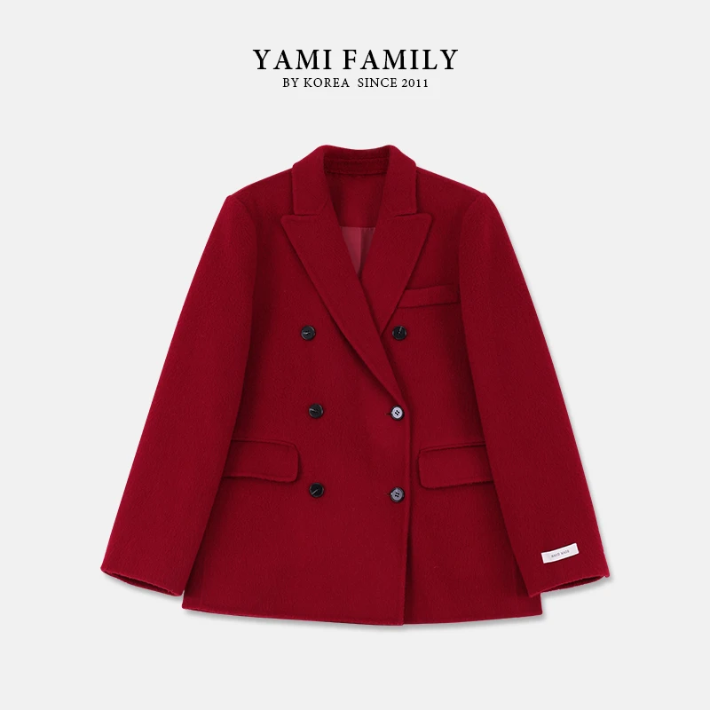 YM 557 秋冬大衣气质短款时尚女士羊毛双排扣双面羊毛外套