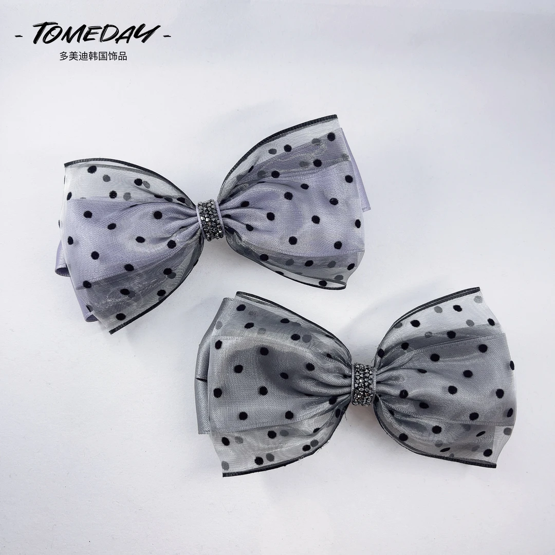 Q041气质复古ins人气MIU风波点透纱10厘米弹簧夹