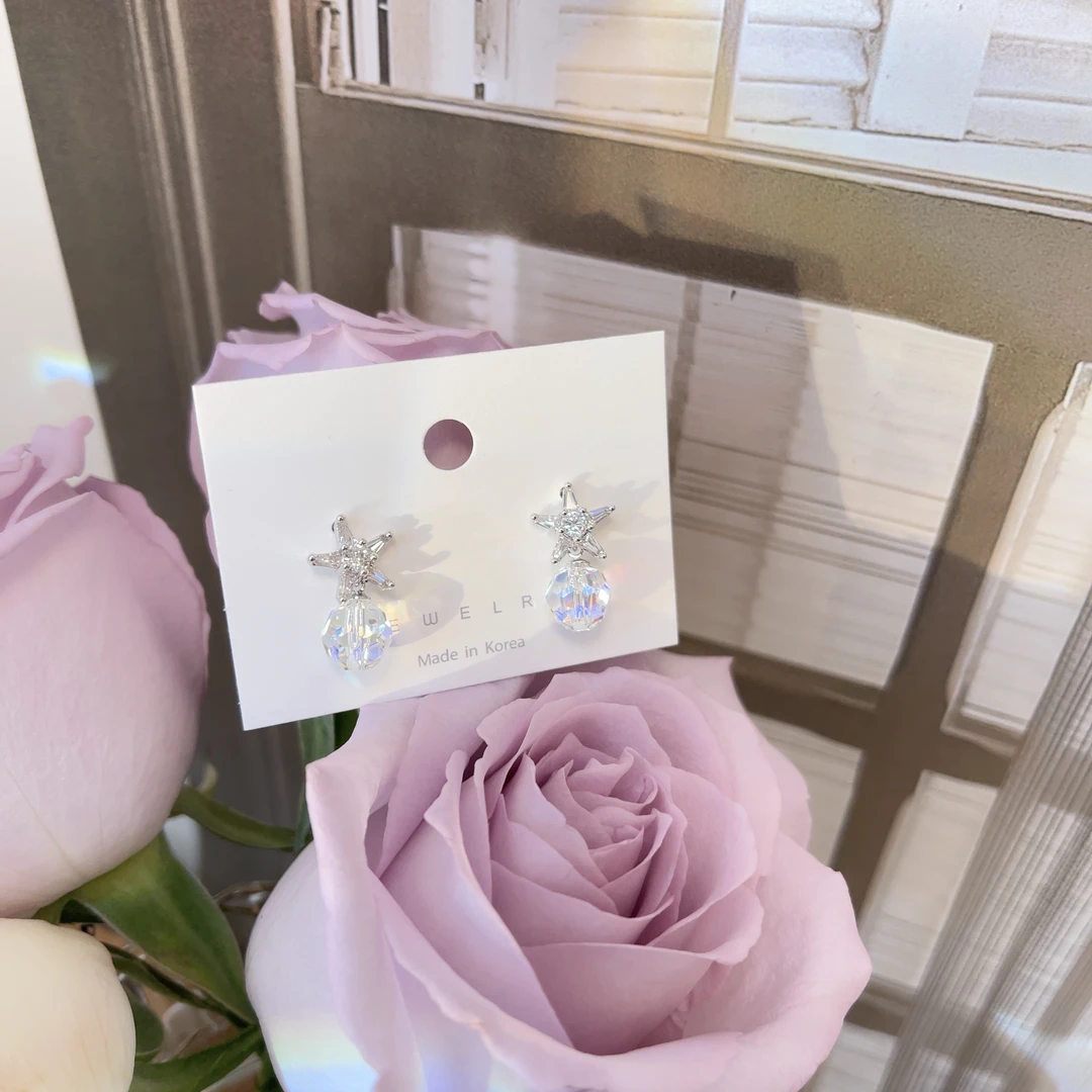 非金属合成锆石耳饰 Q173时尚百搭质感海星耳环