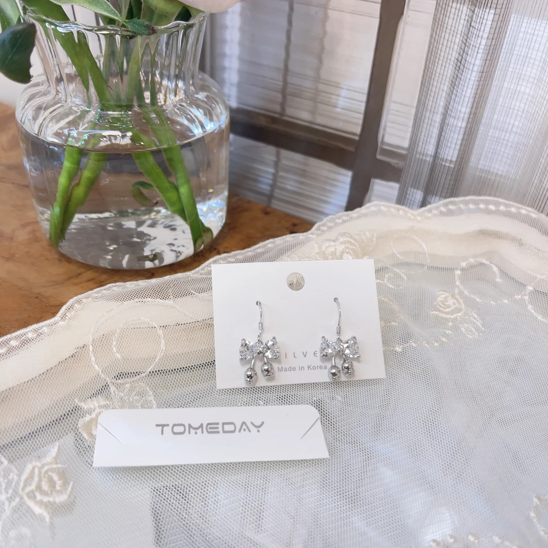 非金属合成锆石耳饰 Q170百搭时尚气质蝴蝶结坠珠耳环