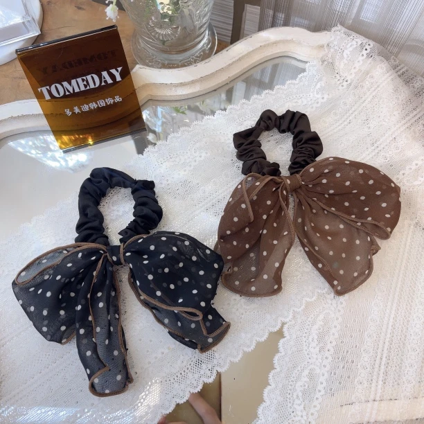Q925韩国简约森系波点蝴蝶结发圈