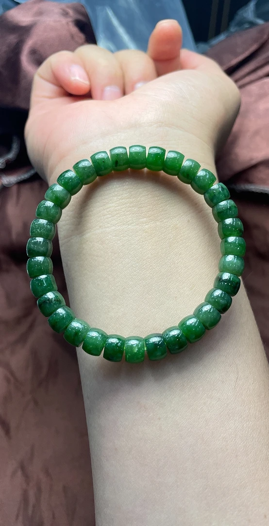 天然和田玉碧玉直切手串约8mm碧玉多黑点微瑕疵手链（多样性发一）