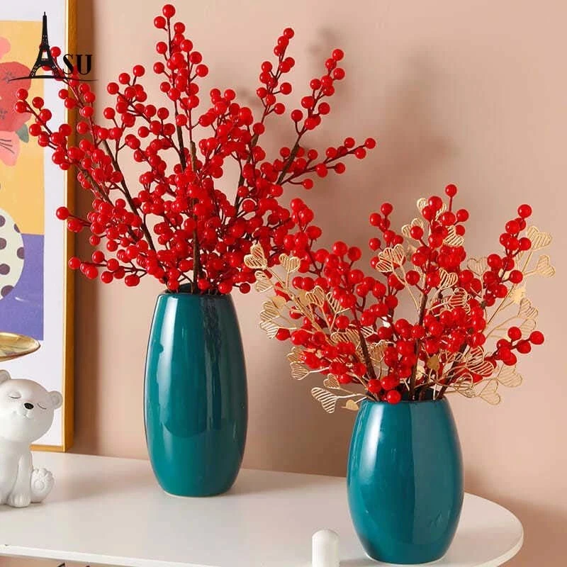 高档发财果假花仿真花花瓶摆件客厅装饰干花插花新年婚庆花艺摆设