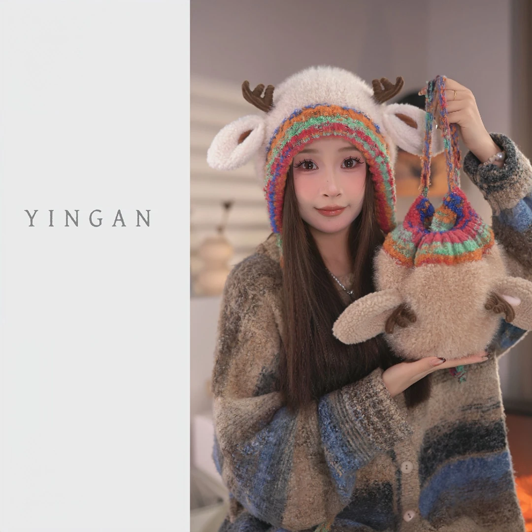原创设计/一帽两用   2024新款可爱鹿角保暖帽子百搭大头围休闲