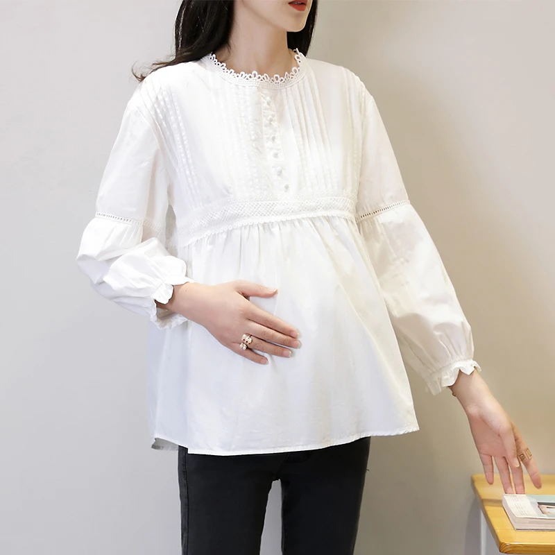 孕妇上衣新款春秋百搭九分袖衬衣韩版大码宽松娃娃衫时尚纯棉衬衫