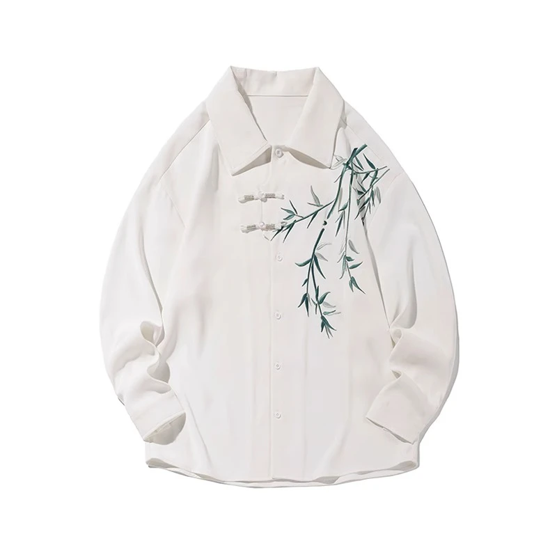 GS潮流新中式国风翠竹刺绣衬衫男长袖春秋季衬衣高级感休闲外套男