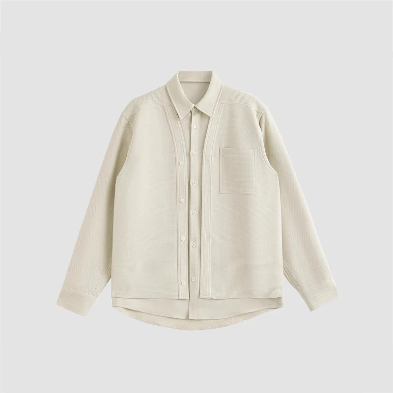 GS秋冬季新款男士假两件衬衫休闲高级商务长袖秋冬衬衣百搭款外套