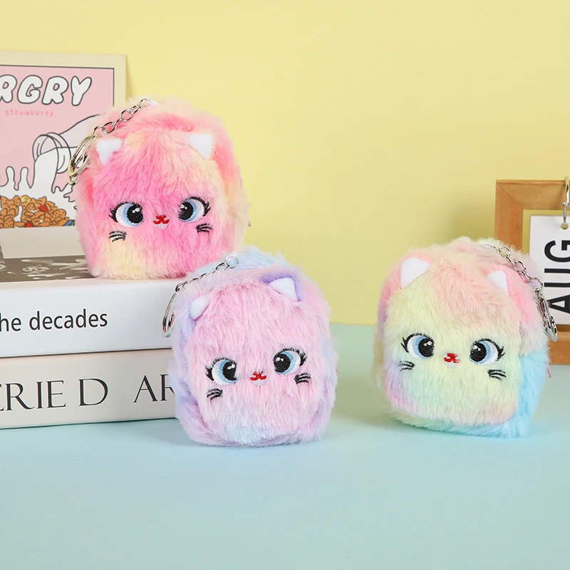 韩版少女心可爱猫咪零钱包学生便携式耳机包毛绒收纳硬币包钥匙包