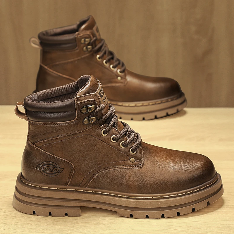 男女同款头层牛皮真皮马丁靴休闲鞋冬季工装靴加绒保暖防滑耐磨靴