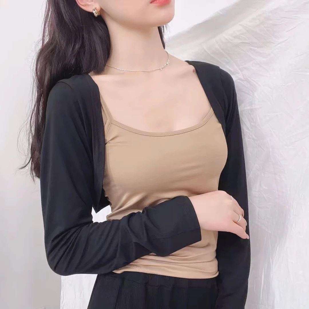 南油高端女装短款外搭披肩外套夏季防晒长袖小开衫女黑色百搭薄款