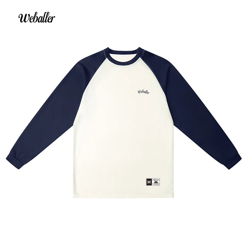 Weballer拼接长袖华棉投篮服美式圆领速干透气运动宽松篮球服