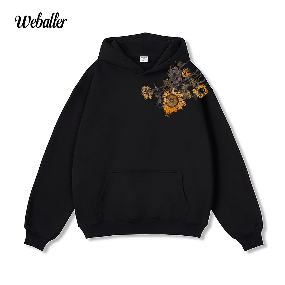 WEBALLER秋冬高克重加绒连帽卫衣向日葵保暖休闲潮流百搭宽松长袖