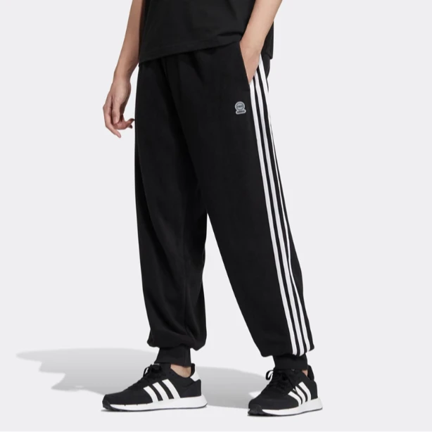 adidas/阿迪达斯 男子黑色加绒针织时尚舒适保暖运动长裤 HN8738