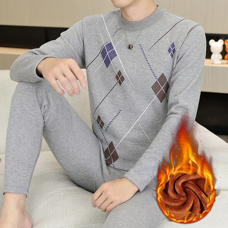 保暖内衣男士中高领秋衣秋裤加绒加厚秋冬季中老年人棉毛衫套装