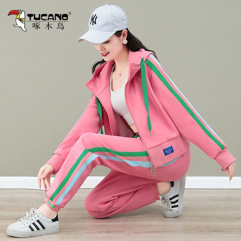 【官方】啄木鳥运动套装女休闲服2024年春秋时尚大码长袖卫衣两件套