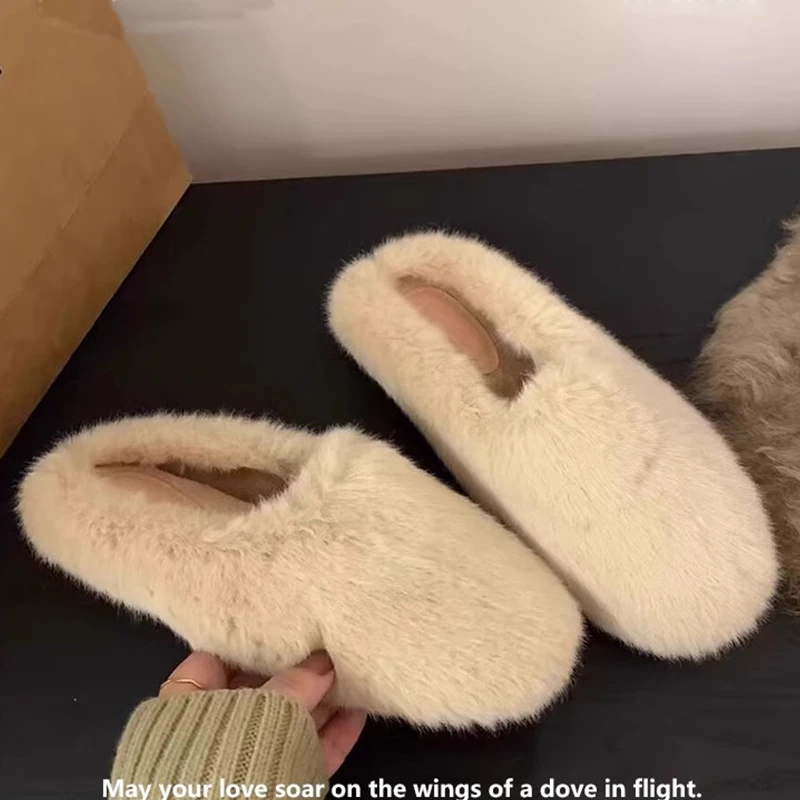 毛毛拖鞋女外穿2024秋冬季新款毛绒半拖鞋平底舒适孕妇防滑棉拖鞋