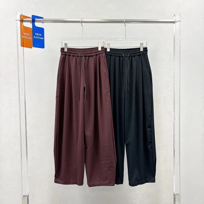 卡麦秋季新款松紧腰抽绳休闲裤女显瘦垂感直筒阔腿裤长裤66623-12