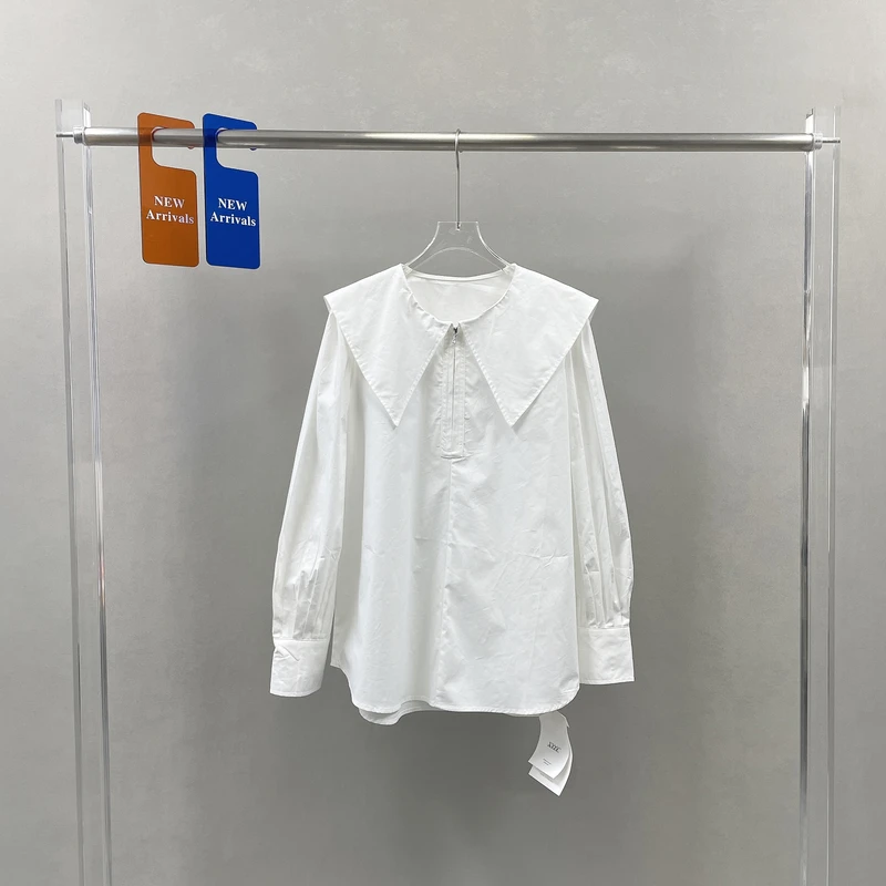 绣衣之艺娃娃领半拉链长袖白色衬衫女秋冬洋气减龄宽松衬衣13177