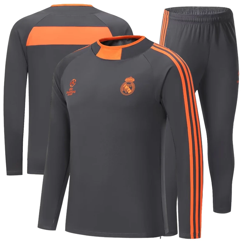 复古版皇马长袖训练服春秋款出场服冬季休闲运动服男女热身圆领