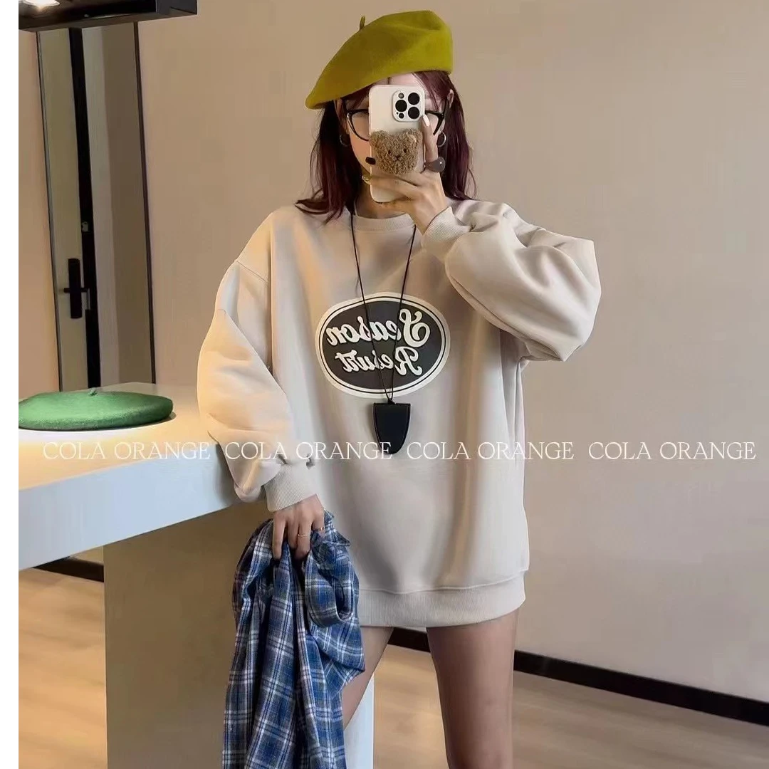 2024秋季新款时尚百搭休闲女装圆领卫衣中长款0006