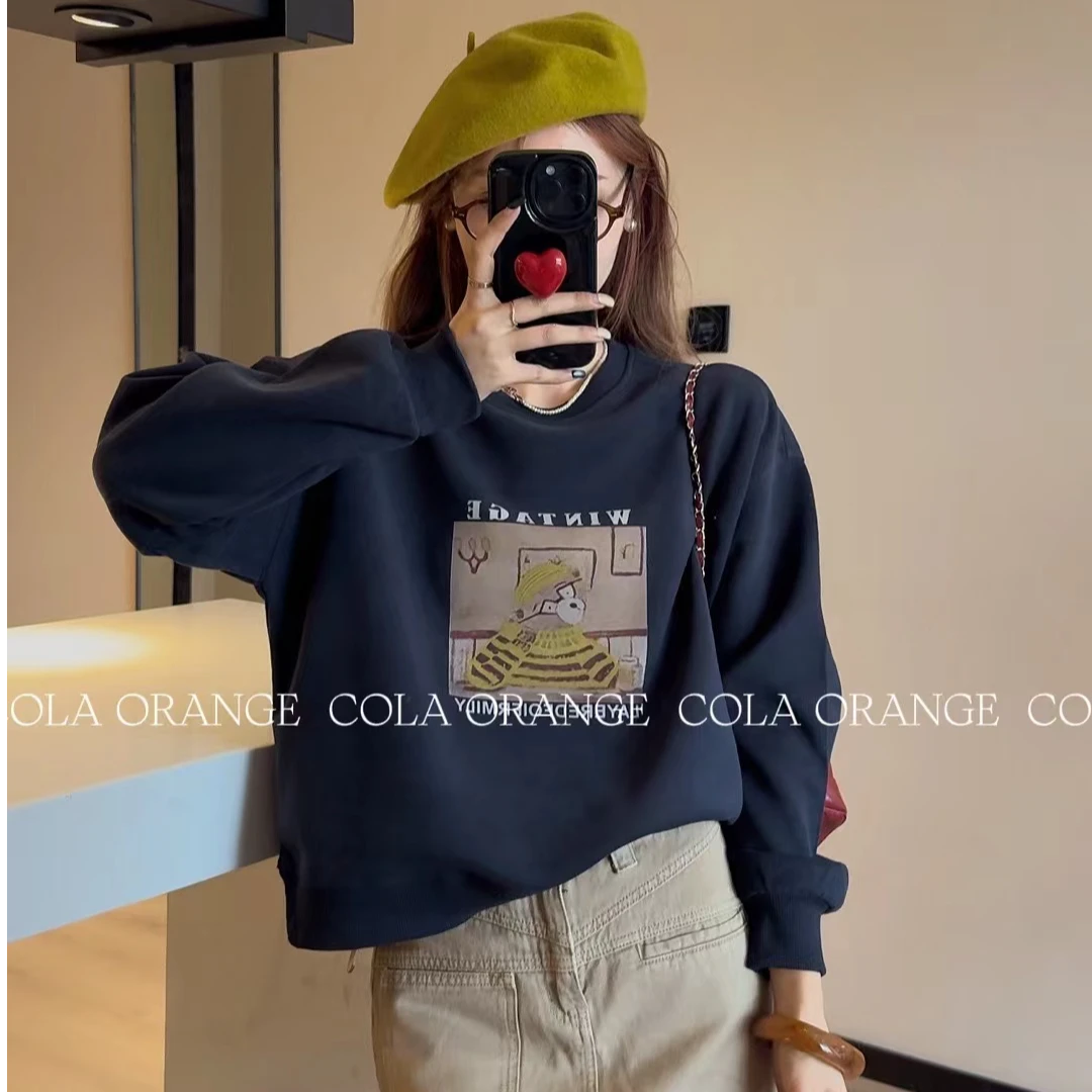 美轩可2024秋季新款时尚百搭休闲女装圆领小版卫衣0070