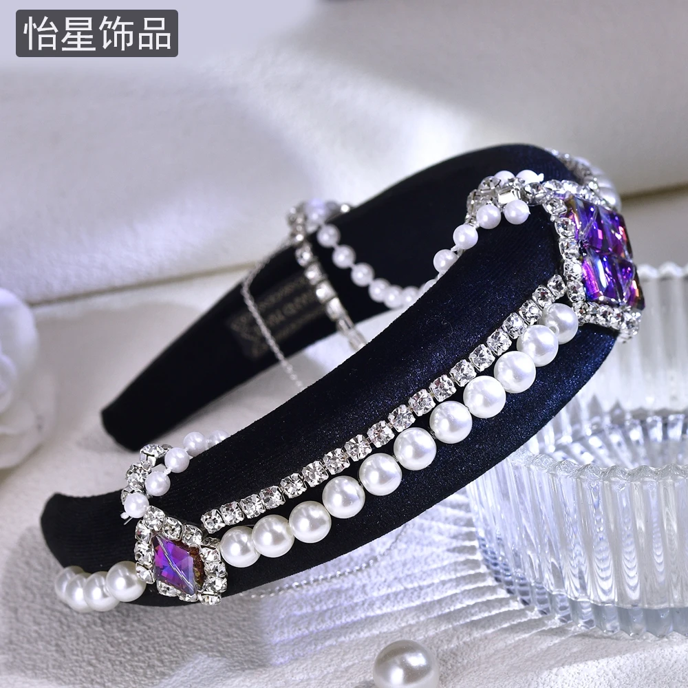 怡星 手工编织珍珠水晶镶钻发饰气质混搭高级时尚配饰高颅顶A256