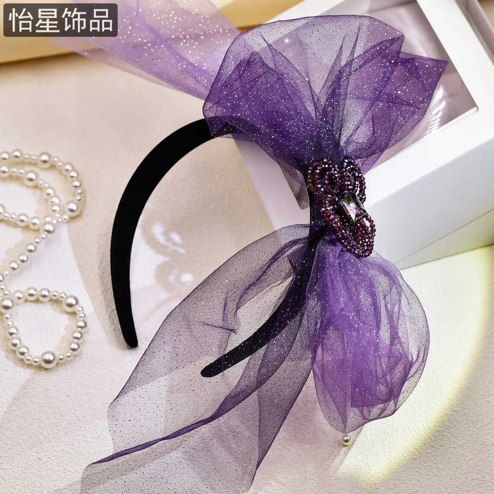 怡星高档手工串珠紫色蝴蝶结波点可爱甜美公主风千金风发饰女A32