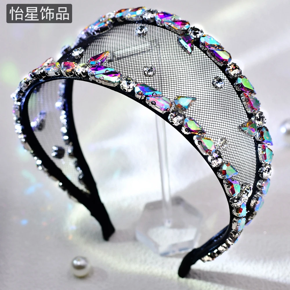 怡星 手工百搭发卡轻奢闪钻超闪网状宽边头饰高级感双排发箍A145