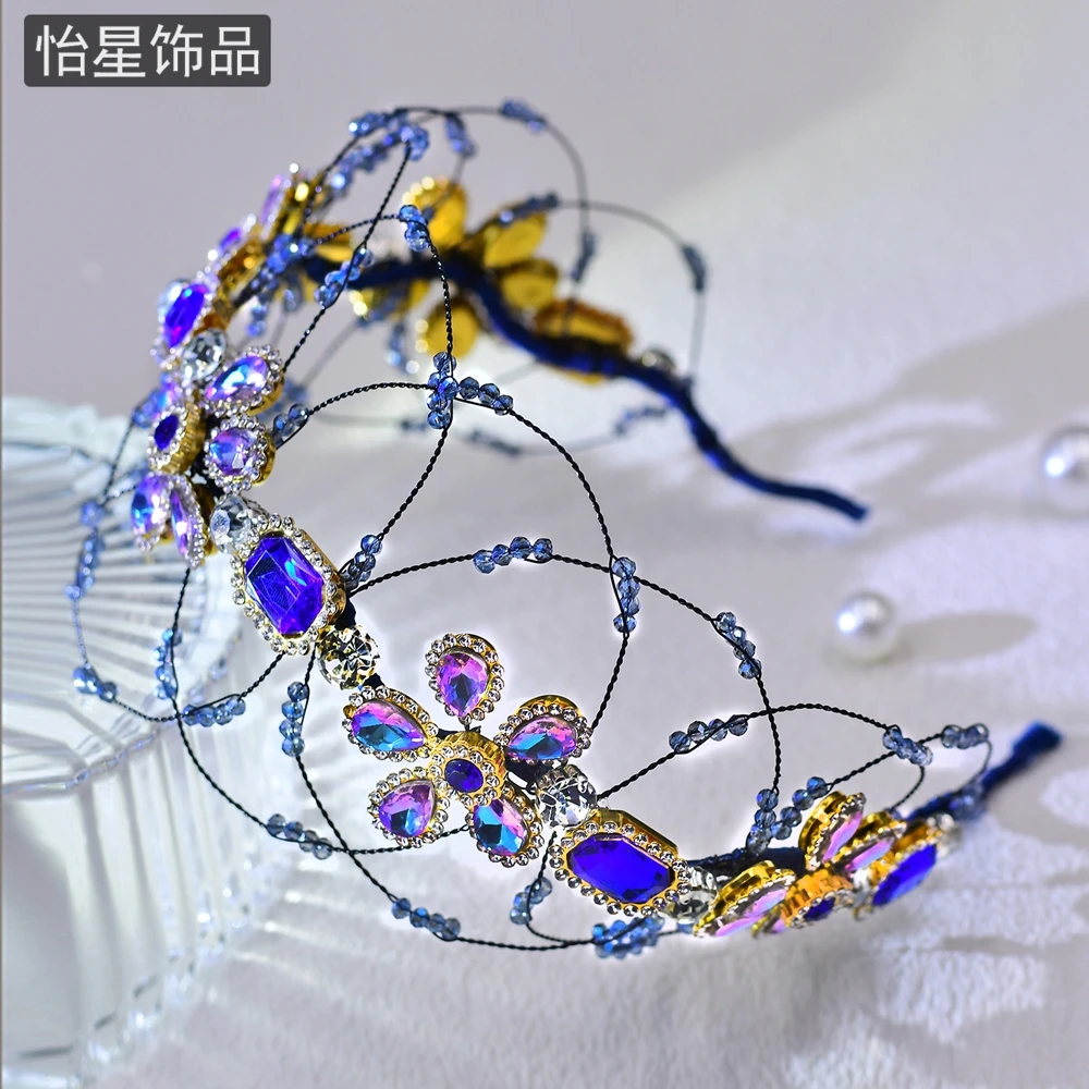 怡星 重工编织小众款轻奢头箍水晶花朵手工多彩发箍高端头饰A144