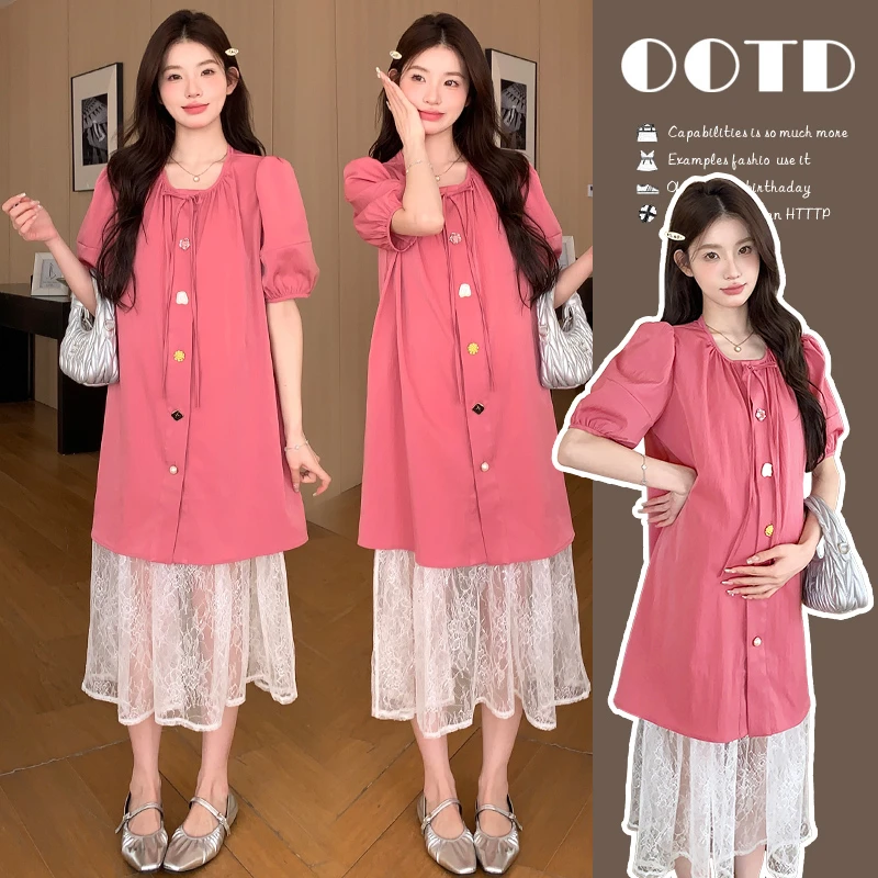 【加倍爱】孕妇装夏季新款2024优雅气质宽松遮肚娃娃减龄孕妇连衣裙