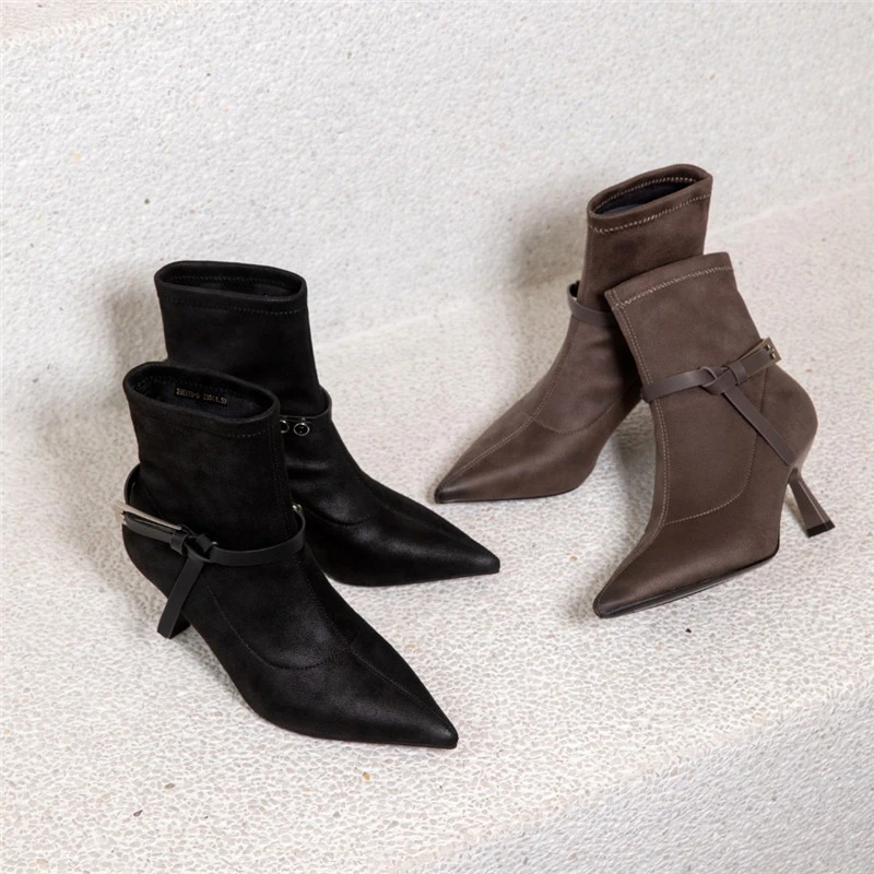 meichen/美晨网红百搭新款时装短靴2024年秋冬季法式高跟靴女细跟