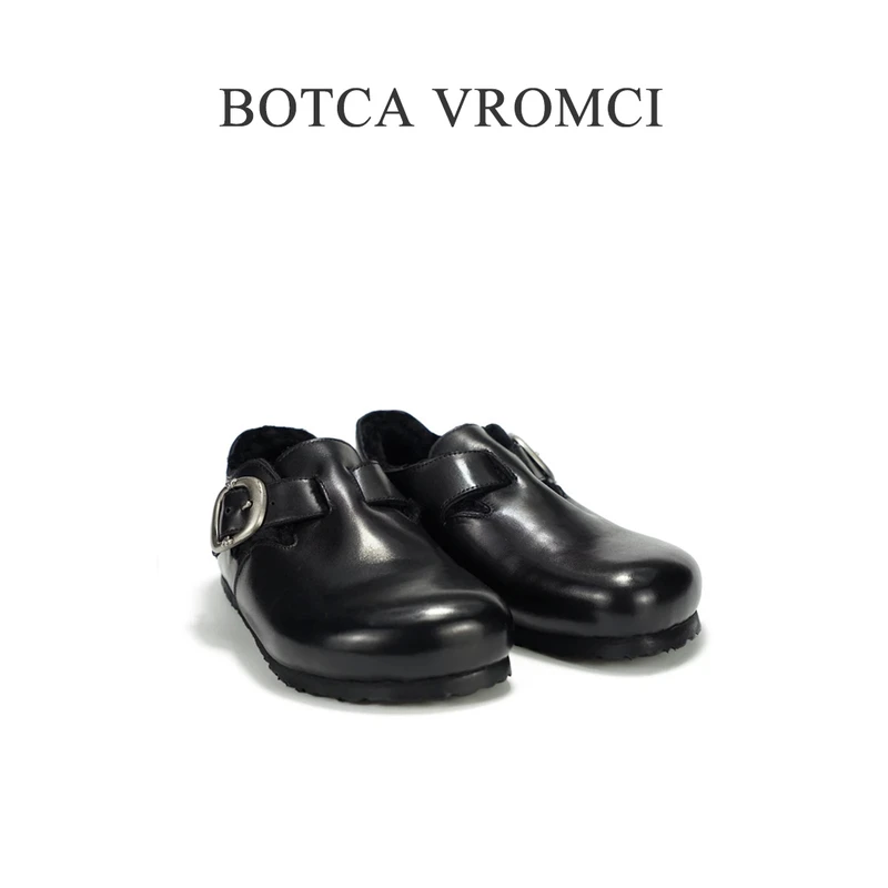 BOTCAVROMCI9980-1水洗马皮休闲百搭厚底绒保暖毛鞋包头拖穆勒鞋