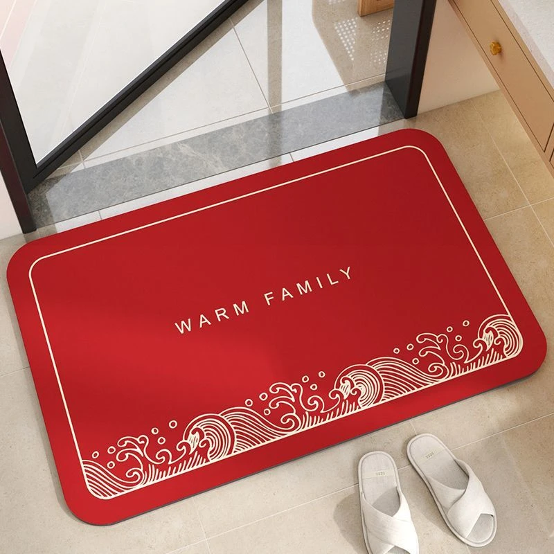 入户红色防滑浴室地垫卫生间婚房门口吸水速干脚垫厕所硅藻泥软垫