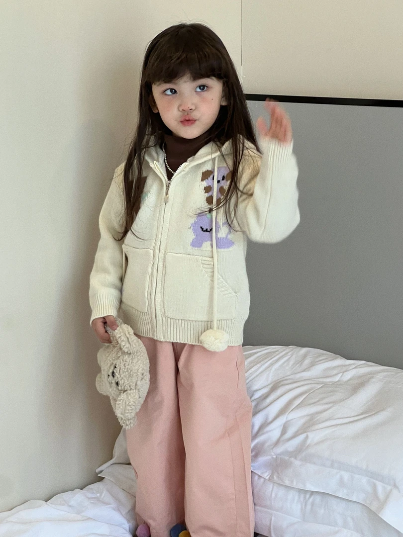 女童2024秋季新款毛衣外套儿童套装宝宝三件套打底衫裤子